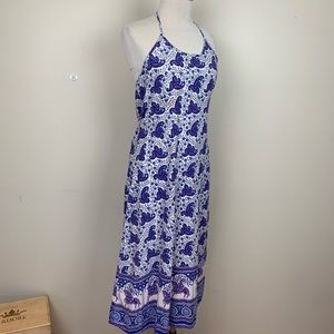 Geeta BoHo Halter Sundress Tie Waist Paisley Print